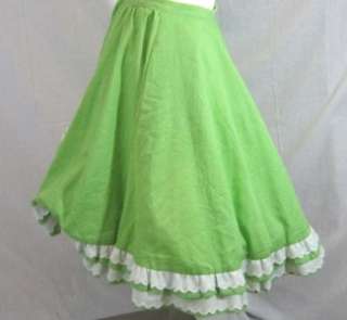 Vtg 50s Green Polka Dot Ruffle Full Square Dance Rockabilly Skirt 