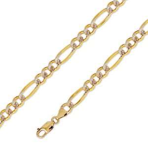14K Solid Yellow 2 Two Tone Gold Figaro Chain Necklace 7mm (17/64) 24 