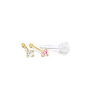   Nose Stud Set with Pink and White Cubic Zirconia in 14K Gold GOLD NOSE