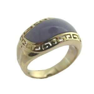    Lavender Jade Rivus with Greek Key Border Ring, 14k Gold: Jewelry