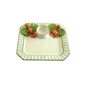  Lobster and Crab on Green Flute Edge Square Plate Chip 