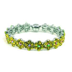   Green Crystal Flower Bangle Bracelet with Magnetic Closure Jewelry