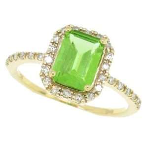  1.30ct Emerald Cut Peridot and Diamond Ring in 10Kt Yellow 