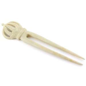   Carved Bone   Double Prong Pin   Hair Stick