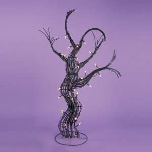  3 Pre Lit Spooky Black Rattan Artificial Halloween Tree 