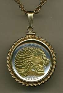 Gold On Silver Lion Coin Pendant Necklace jewelry  