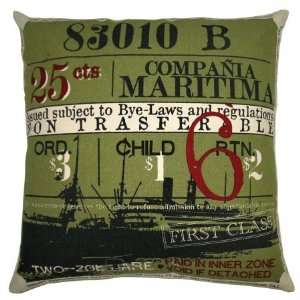  Koko Company 91841 Ticket  Pillow  20X20  Cotton  Olive 