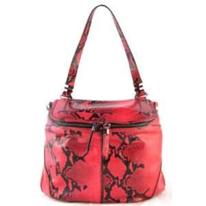 New wTags Auth Oryany Raspberry Red Snake Print Lambskin Zahara Tote 