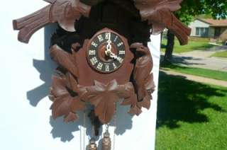 Original Antique Black Forest Carved Weighted Wall Cuckoo Clock, Runs 