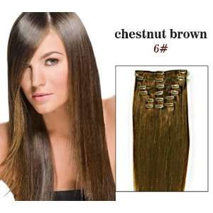   15 7 Pc Medium Brown Color 6 Remy Clip Human Hair Extensions Beauty