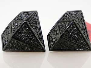 NEW MENS LADIES PENTAGON SHAPED 3D BLACK DIAMOND STUD EARRINGS 18MM 