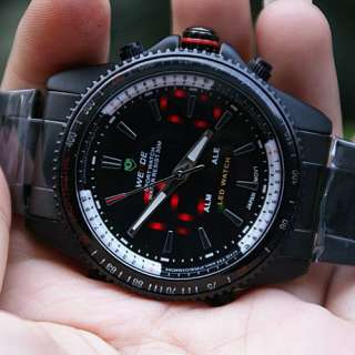 Black Dial Army Red LED Analog Dive Sport Mens Watch  