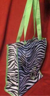 Zebra Black White Lime Green Tote Bag NWT Embroidered G  