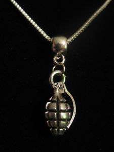 GRENADE ARMY MARINES BOMB SILVER CHAIN NECKLACE CHARM  