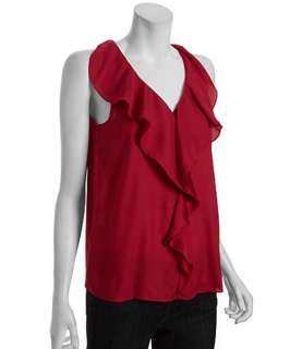 BCBGeneration red berry ruffle front v neck sleeveless blouse
