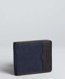 Ben Minkoff navy canvas leather trim Flip bi fold wallet
