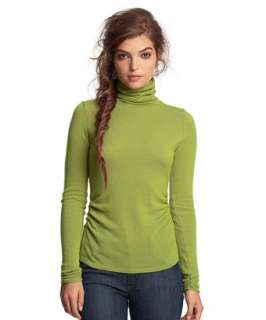 CeCe apple green cashmere ruched turtleneck sweater  BLUEFLY up to 70 