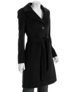 Cinzia Rocca black wool angora button front belted coat   up 