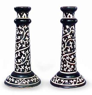 Black and White Vine Ceramic Candle Holder Pair NOVICA Candles 