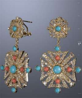 Jardin turquoise and CZ double Maltese cross earrings   up 