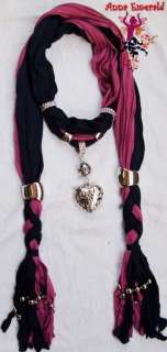   Cotton Mix Colors Heart Pendant Scarf Jewelry Necklace Scarves  