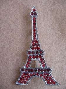 EIFFEL TOWER Jewelry RED CRYSTAL RHINESTONE BROOCH PIN  