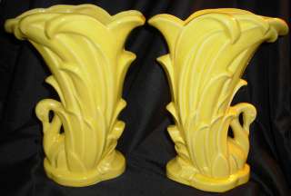  McCoy Swan Vases Yellow Planters/Plant Pots Decorative Art Pottery 