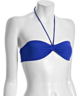 Loeffler Randall bright blue gathered halter bandeau bikini top 