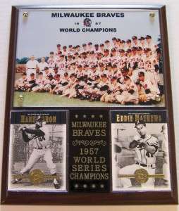   Mathews Milwaukee Braves 1957 World Series Champs HOF Photo Plaque