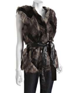 style #313539101 black patchwork faux fur Savona belted vest