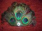 THREE CURLY PEACOCK EYES HAIR CLIP BARRETTE WITH DIAMANTE CRYSTALS