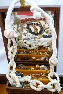   75+ Vintage Jewelry in Box Cloisonne Jade Earrings Bracelets Necklaces