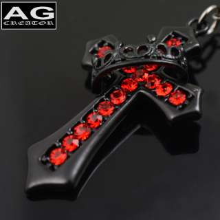BLACK CROSS WITH RED CUBIC ROSARY STYLE BEADS PENDANT  