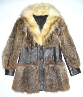 Vtg 60s Canadian Arctic Wolf Raccoon Fur Leather Coat  
