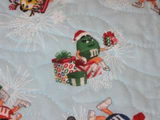   Quilted Table Runner Christmas M & Ms M&Ms penguins reversible blue