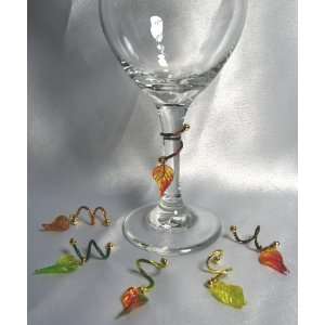  Crystal Leaf Set of Six Wine Glass Charms by Lea Sonnett 