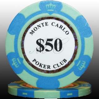 50 14G 2 Tone Monte Carlo Poker Club Poker Chips $1  