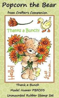 Popcorn The Bear Stamps ~ THANK A BUNCH ~ FLOWER PBFC03  