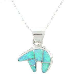  Blue Opal Inlaid Bear Pendant in Sterling Silver by Native American 