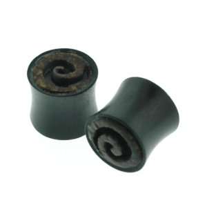 Organic Black Iron Wood Plug with Antique Horn   Double Flare   00G 