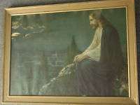 antique jesus praying on mt olive religious print