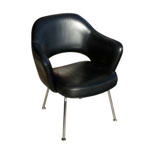 Vintage Black Leather Knoll Saarinen Executive Chair  