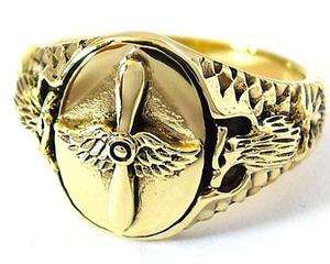 ARMY AIR CORPS SERVICE WWII GOLD BRASS RING Sz 12 WING PROP WW2 