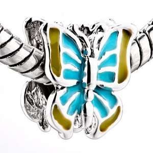 : Pandora Style Bead Blue Butterfly Charm Bead Fits Pandora Bracelet 