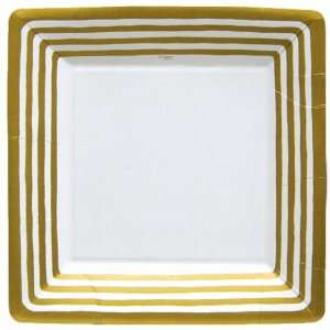    Gold Stripe Border 10 inch Square Paper Plate: Kitchen & Dining