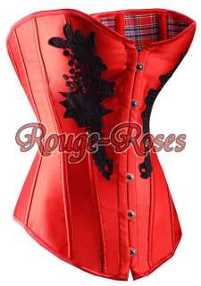 Rouge Red Satin Lace Floral Gorgeous CORSET Bustier XL g8072_r  