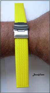 20mm YELLOW RUBBER WATCH BAND,STRAP W/DEPLOYMENT BUCKLE  