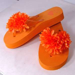 Girls Sandals/Flip Flops w/ Flowers Orange 1  