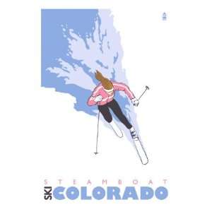  Steamboat Springs, Colorado, Stylized Skier Giclee Poster 