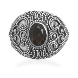    Sterling Silver Bali Style Smoky Quartz Ring / Size 6 Jewelry